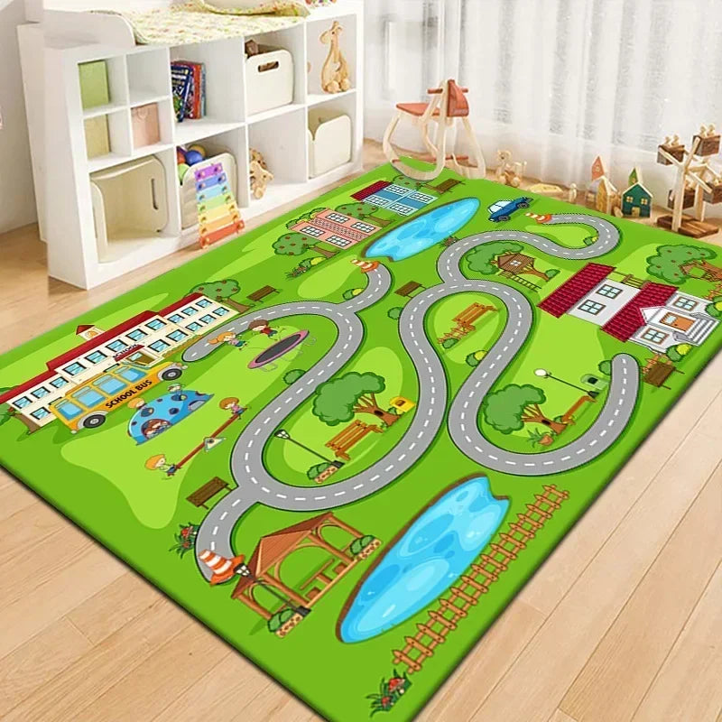 100x160cm Non-slip Baby Play Mat Crawling Mat Cartoon Runway Carpet Baby Toys Parking Lot Road Game Mats for Playing Car Toys