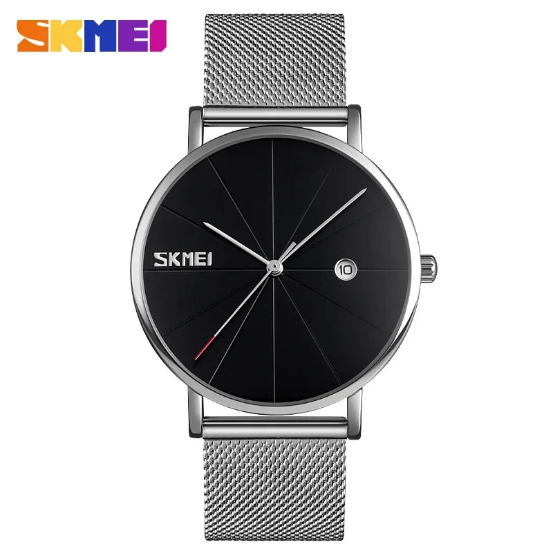 SKMEI 9183 Luxury Stainless Steel Sport Waterproof Mens Wristwatches 3D Dial Quartz Watch for Men Relogio Masculino Shockproof