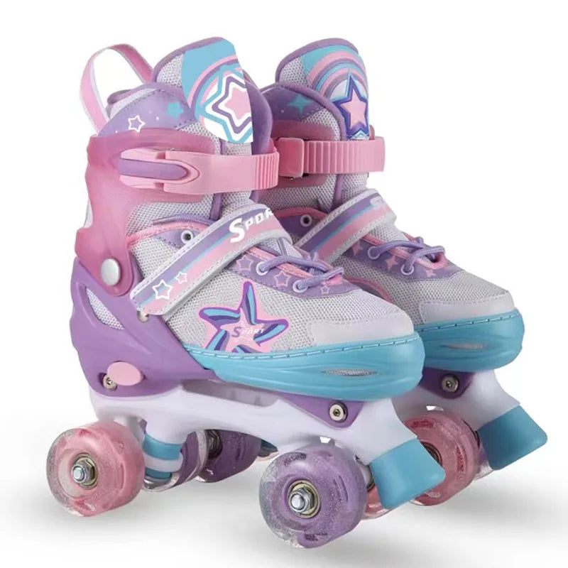 Double Row Roller SkatesPUWheelRollerSkatesCool Color Matching Adjustable Children's Roller Skates