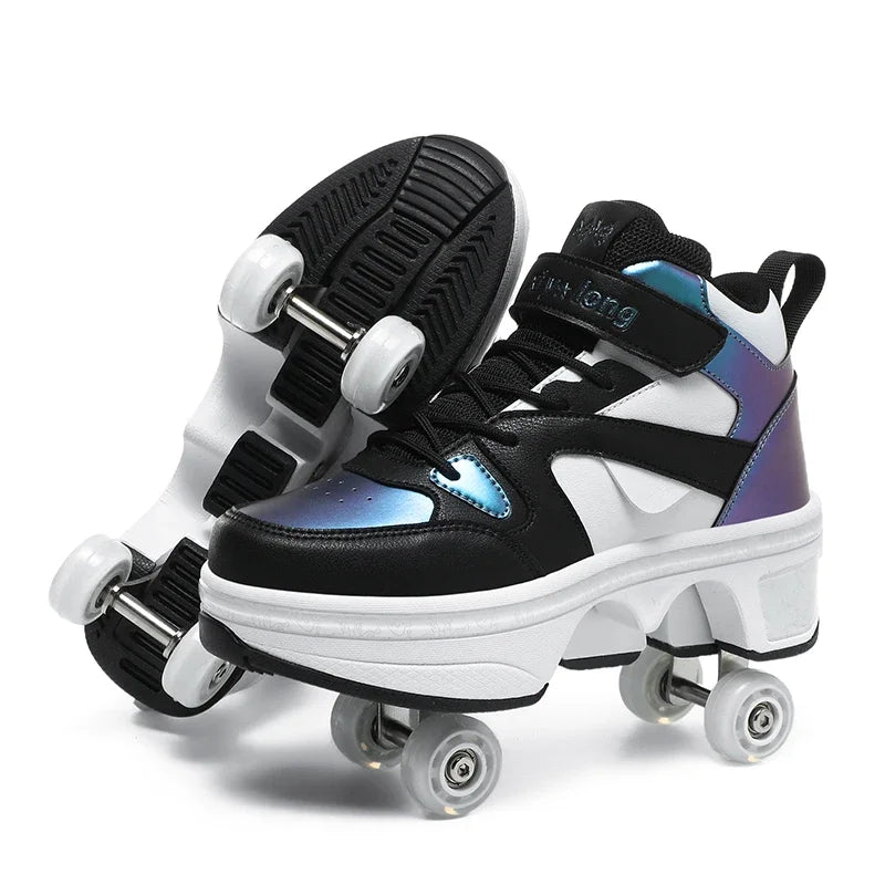 Deform Retractable Roller Shoes Stylish Wheel Shoe for Adults Casual Walk Boys Girls Sneaker Skate 2 in 1 Roller Skates
