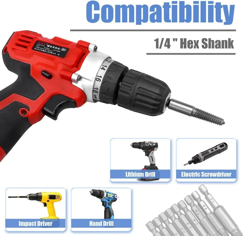 Screw Remover Extractor Center Drill Bits Carbon Steel Guide Set Broken Damaged Pipe Stud Bolt Remover Hex Shank Spanner Tools