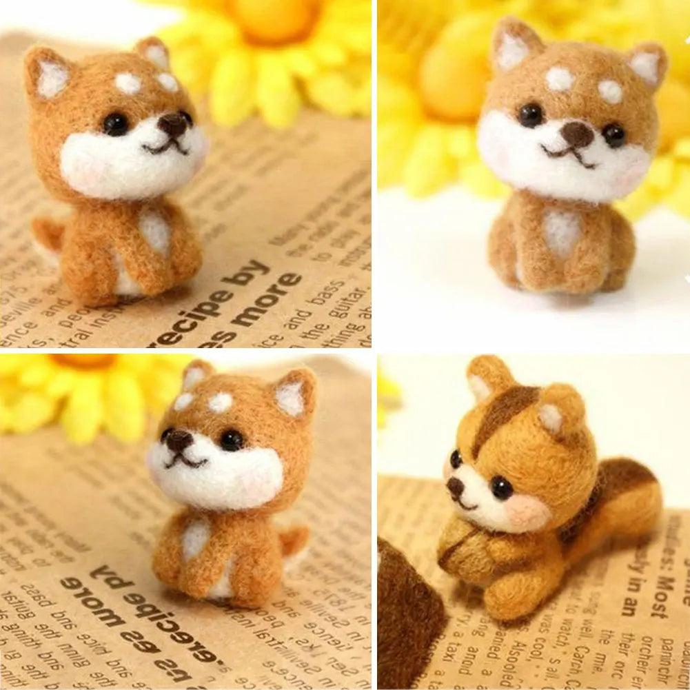 Cute Animal Collection Panda Squirrel Cat Turtle Doll Non-Finished Felt Kit Wool Felt Poked Kitting DIY Felting Materials