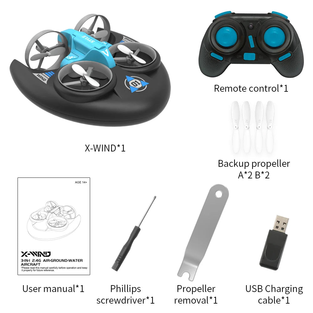 JJRC H101 2.4G Rc Water Land and Air Four Axis Flying Hovercraft Remote Control Vehicle 3-in-1 Rc Mini Drone Children Toy Gift