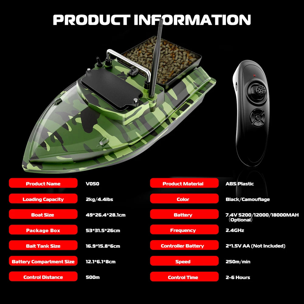 Fishing Bait Boat 500m Remote Control Dual Motor Fish Finder 2KG Loading Support Auto Cruise/Route Correction with Night Light