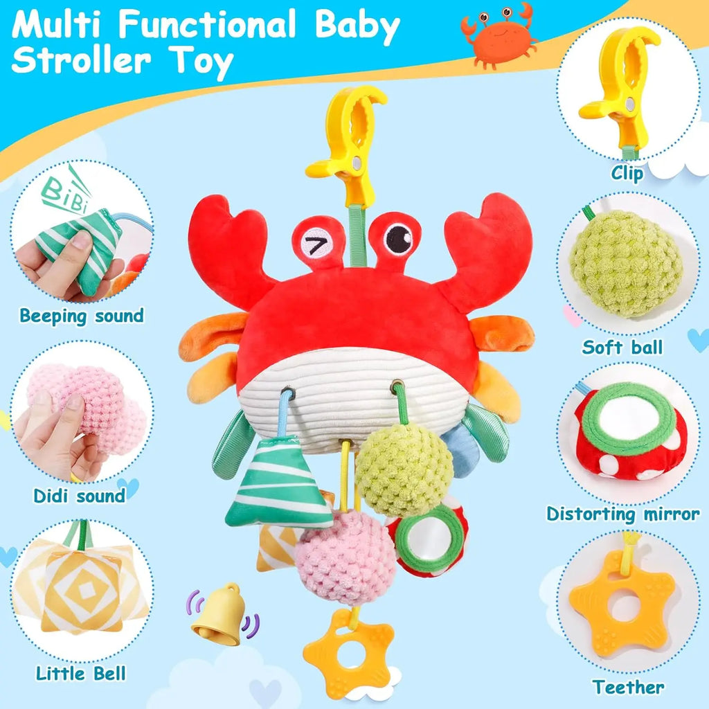 Car Seat Stroller Toys for Babies 0-6 Months Crab Baby Infant Newborn Stroller Toys with Beep Mirror Small Bell Baby Teether