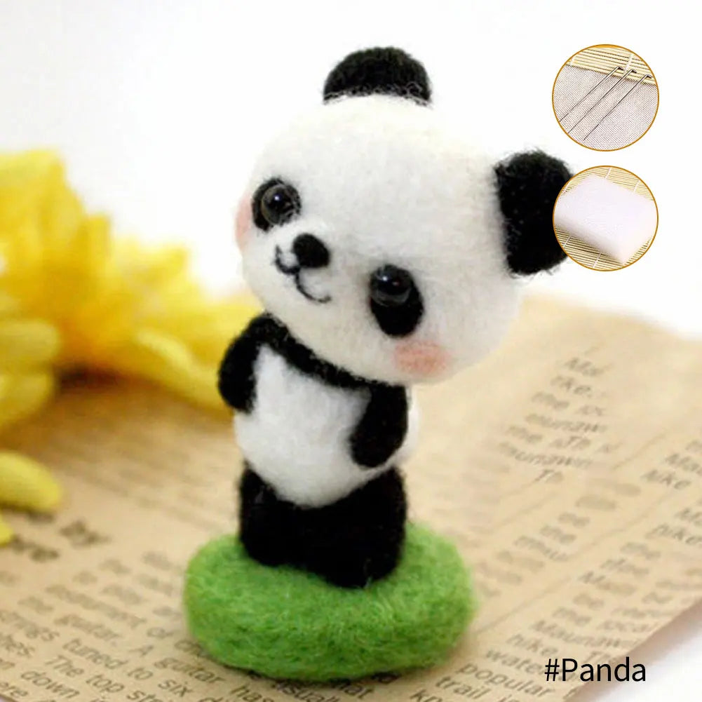 Cute Animal Collection Panda Squirrel Cat Turtle Doll Non-Finished Felt Kit Wool Felt Poked Kitting DIY Felting Materials