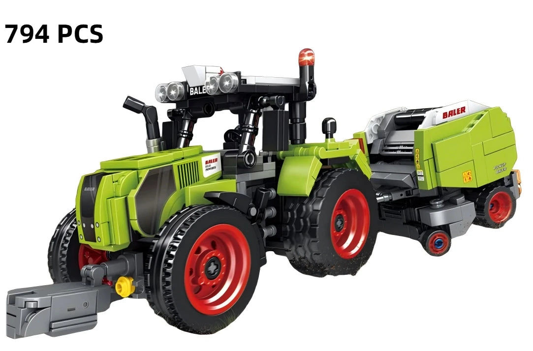 Educational Building Block Set Harvesting Locomotive with Five-Plow Tractor Cotton Picker Car Crane Arm Trailer for Kids Toy