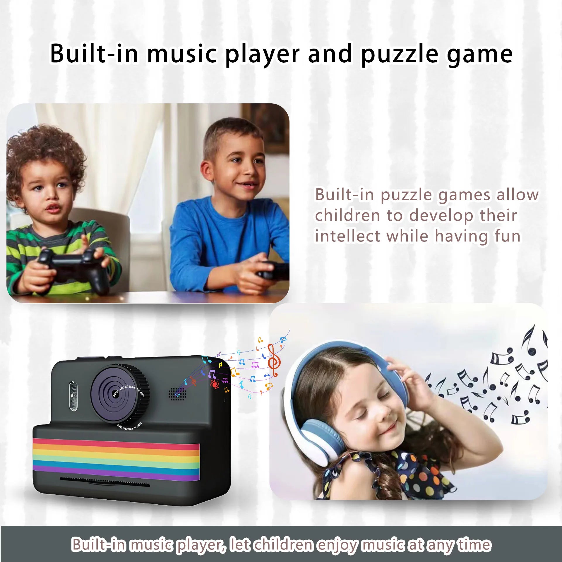 Kids Camera Instant Print Toy 2.8-Inch HD Screen With 32G Memory Card And 3 Rolls Of Printing Paper, Gift For Boys And Girls