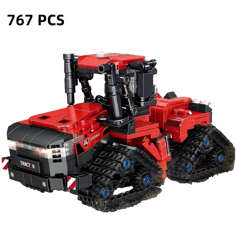 Educational Building Block Set Harvesting Locomotive with Five-Plow Tractor Cotton Picker Car Crane Arm Trailer for Kids Toy