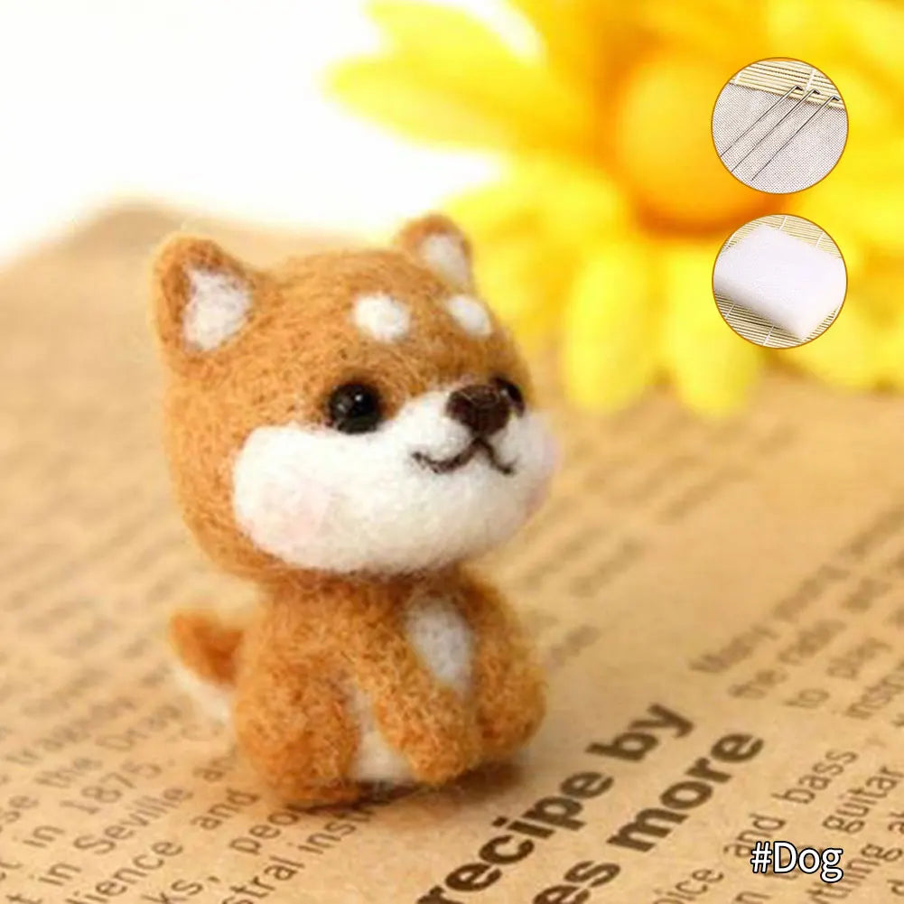 Cute Animal Collection Panda Squirrel Cat Turtle Doll Non-Finished Felt Kit Wool Felt Poked Kitting DIY Felting Materials
