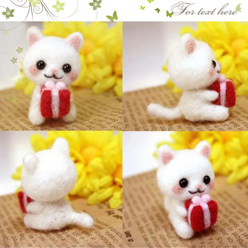 Cute Animal Collection Panda Squirrel Cat Turtle Doll Non-Finished Felt Kit Wool Felt Poked Kitting DIY Felting Materials