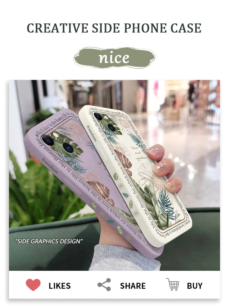 Ins Tropical Style Phone Case For iPhone 17 Air 16 15 14 13 12 11 Pro Max Mini X XR XS MAX Plus Cover