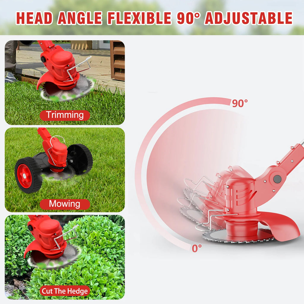 21V Cordless Weed Wacker Electric Grass Trimmer 3-in-1 Brush with Wheels 24V Lithium-ion Edger and Trimmer for Lawn and Garden