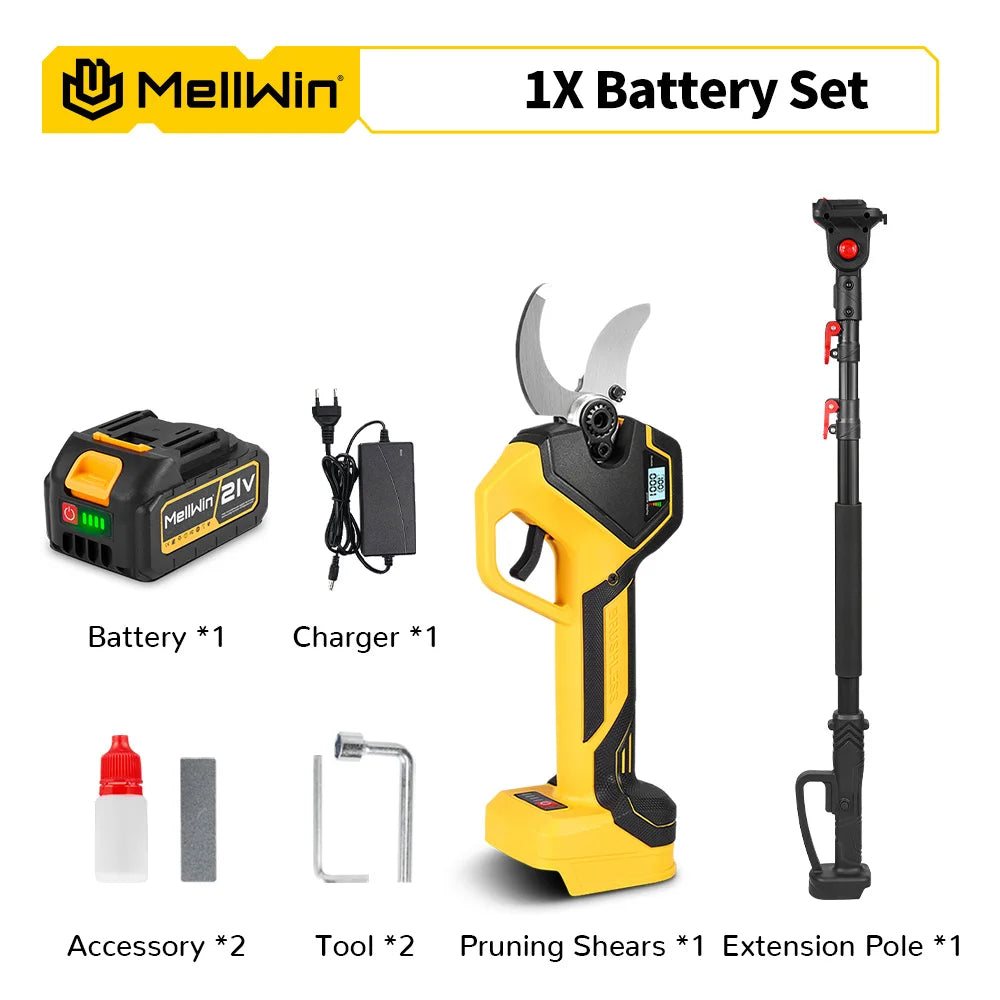 MELLWIN Brushless Electric Pruner Shear With 180CM Telescoping Pole Garden Pole Pruner Shear Tool For Makita 18V Battery Pin