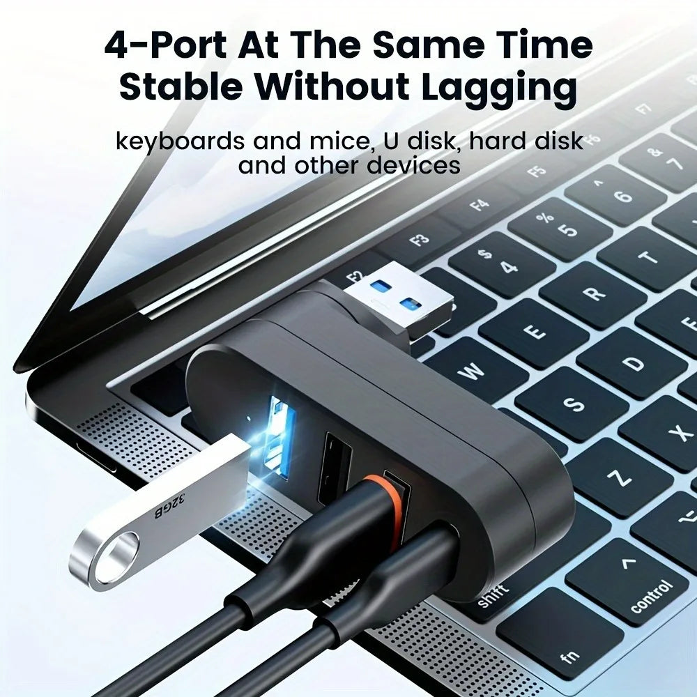 USB Hub 2.0 3.0 Adapter 180° Rotatable Multi Ports U Disk Card Reader Splitter High Speed Data Transfer For Computer Accessories