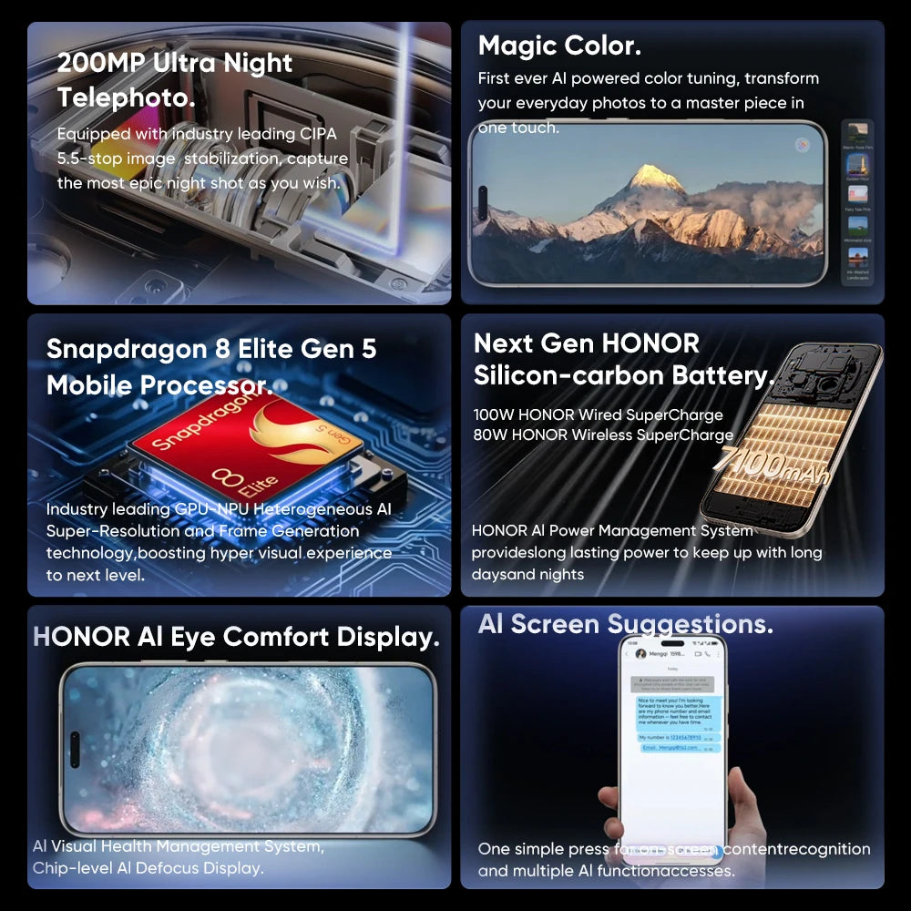 Global Version HONOR Magic8 Pro 5G Smartphone Snapdragon 8 Elite Gen 5 6.71" OLED Display 7100mAh 100W SuperCharge Support eSIM
