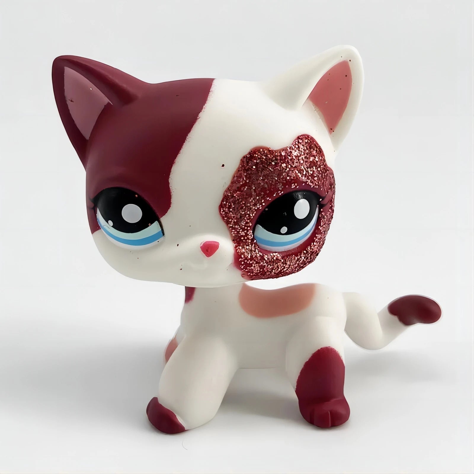 Pet Shop Lps Toys Standing Littlest Short Hair Cat #2291 White Pink Glitter kitty