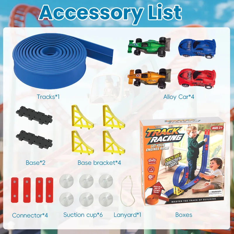 Diy Flexible Race Track Children Toys Double-Track Racing Car Ramp Track Compatible 1/64th Cars Portable Rolls Up Race Tracks