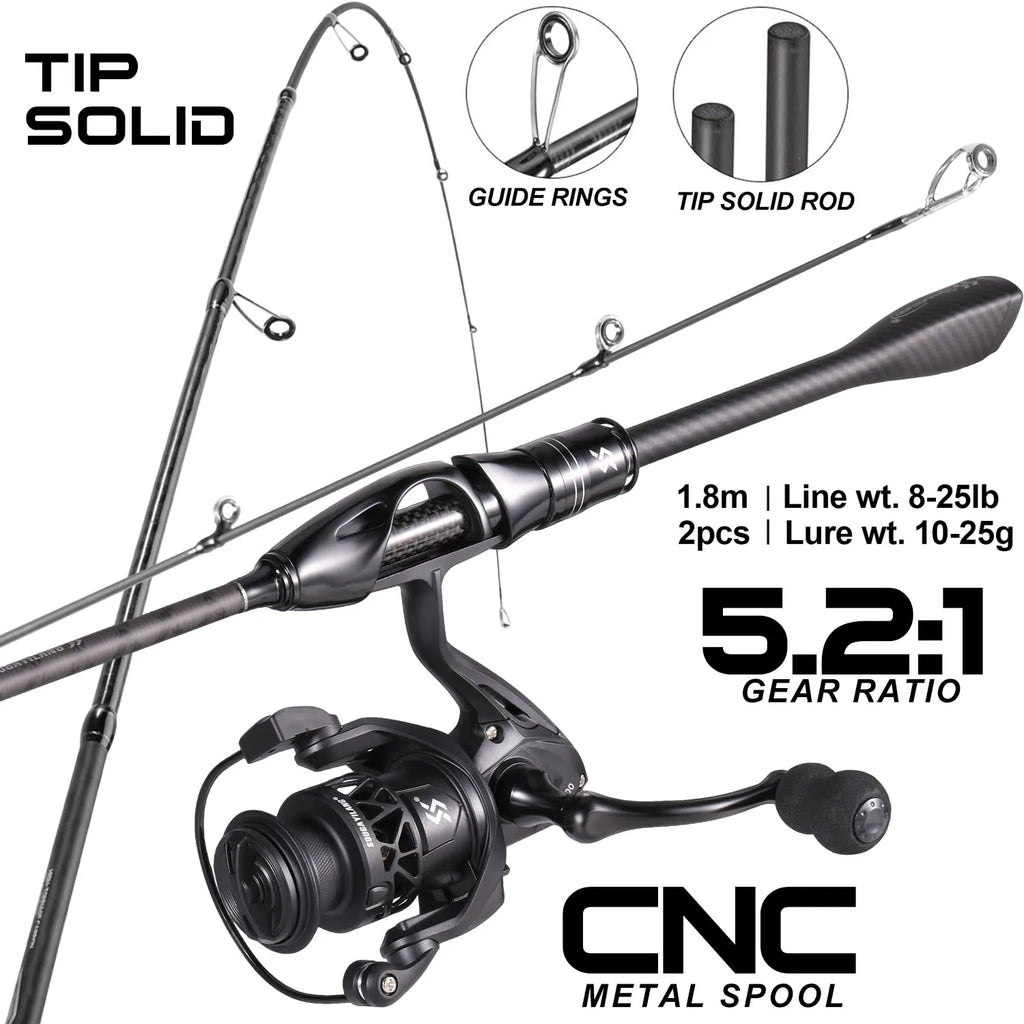 Sougayilang 1.8m Spinning Fishing Rod and Reel Combo Full Kit with Lures Hook Line Carbon Fiber Rod Set for Freshwater Saltwater