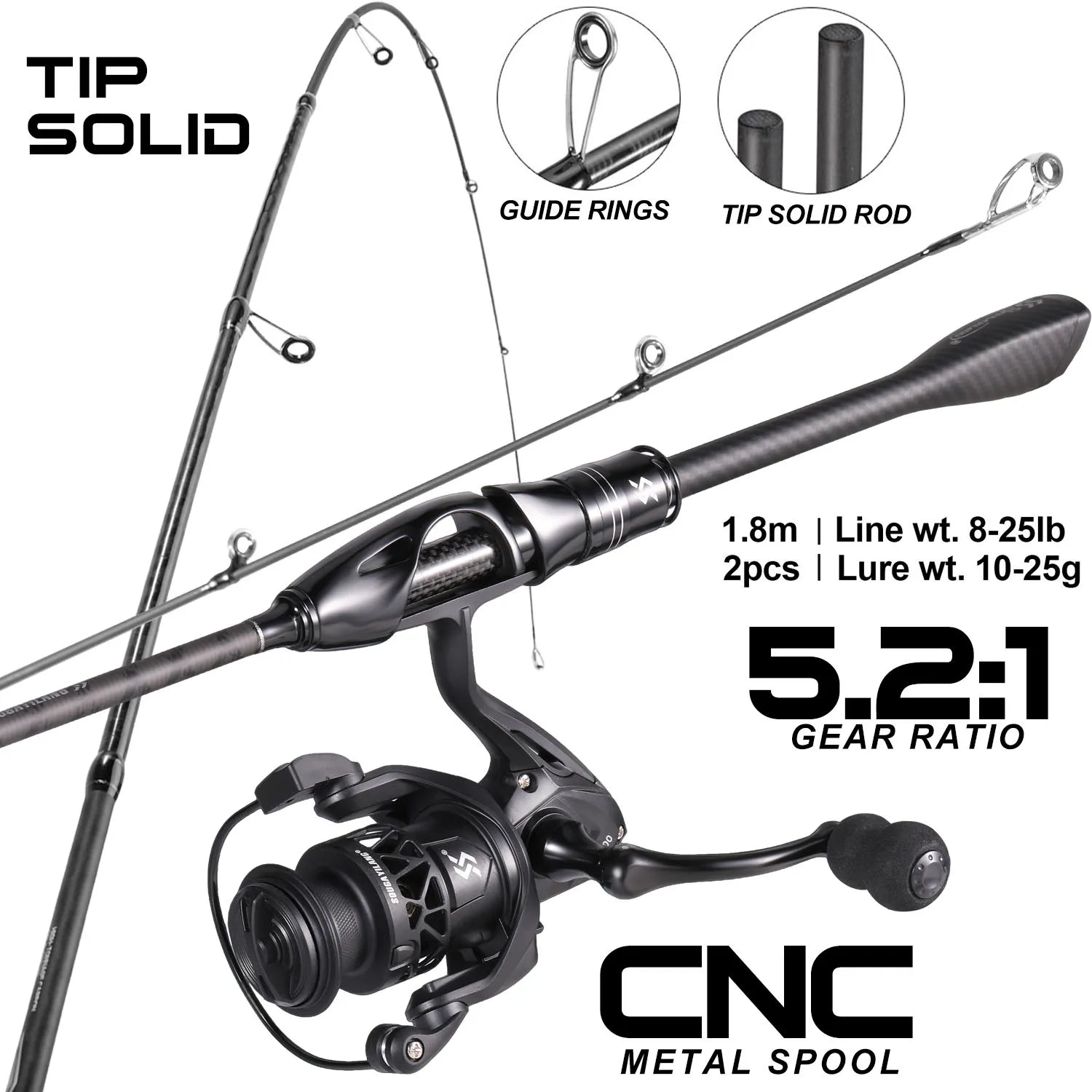 Sougayilang 1.8m Spinning Fishing Rod and Reel Combo Full Kit with Lures Hook Line Carbon Fiber Rod Set for Freshwater Saltwater
