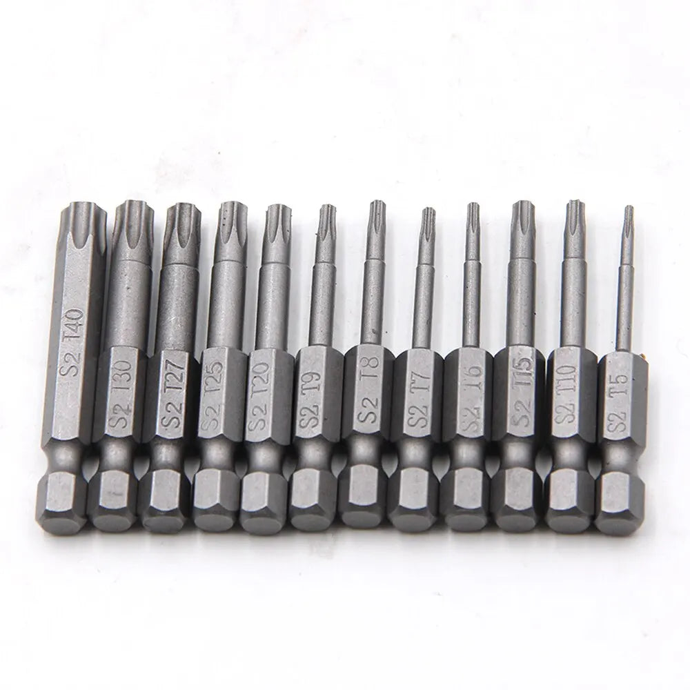 12pc Hollow Plum Blossom Screwdriver Head 50mm Long S2 Hexagonal Handle Screwdriver Screwdriver Bit Electric Tool Drill Set