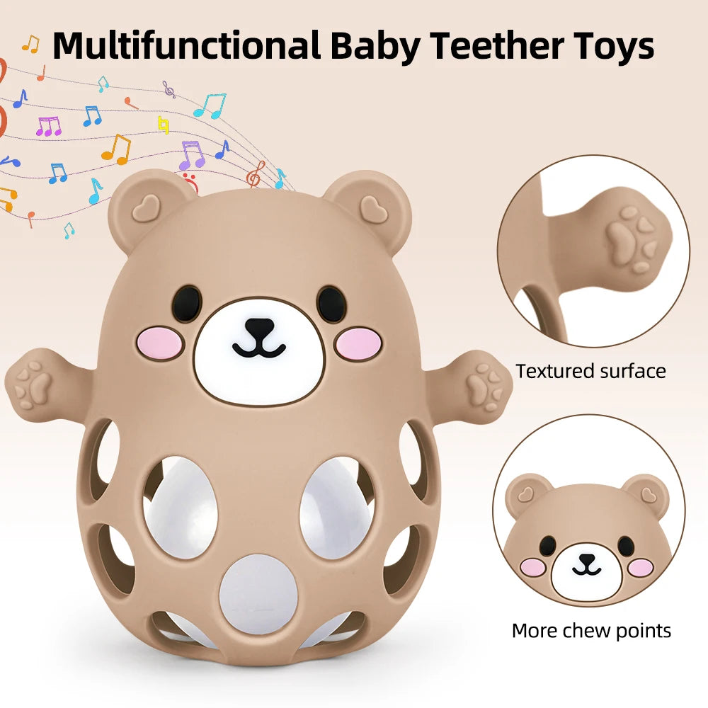 TYRY.HU Ringing Bell Baby Teether Gloves Cute Bear Shape Teether Toy Silicone Care Molar Anti-eating Hand Baby Education Toy
