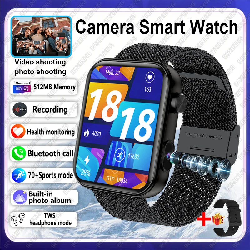 2025 New HD Camera Smart Watch Men Women Photos Record Video Health Monitor Sports Fitness Waterproof Bluetooth Call Smart Watch