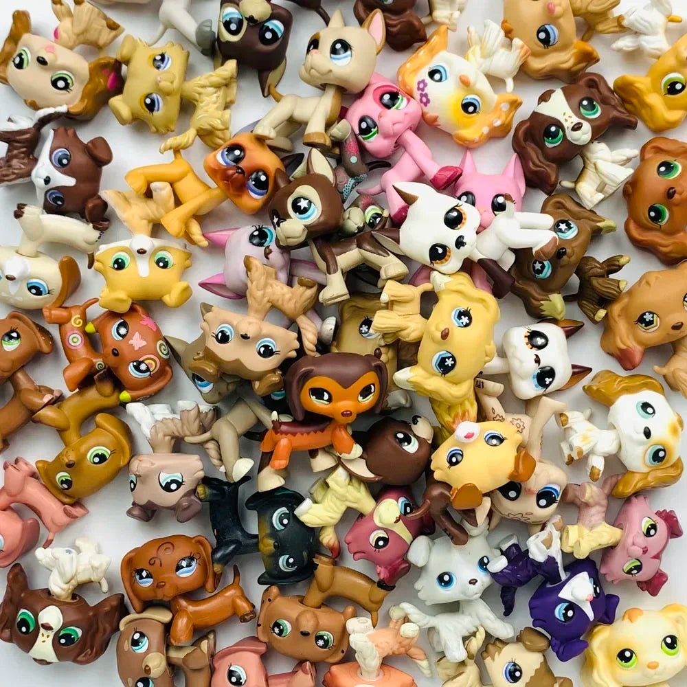 4pcs/lot Rare Old Lps Toys Pet Shop Bobble Head Cat Dog Collie Great Dane