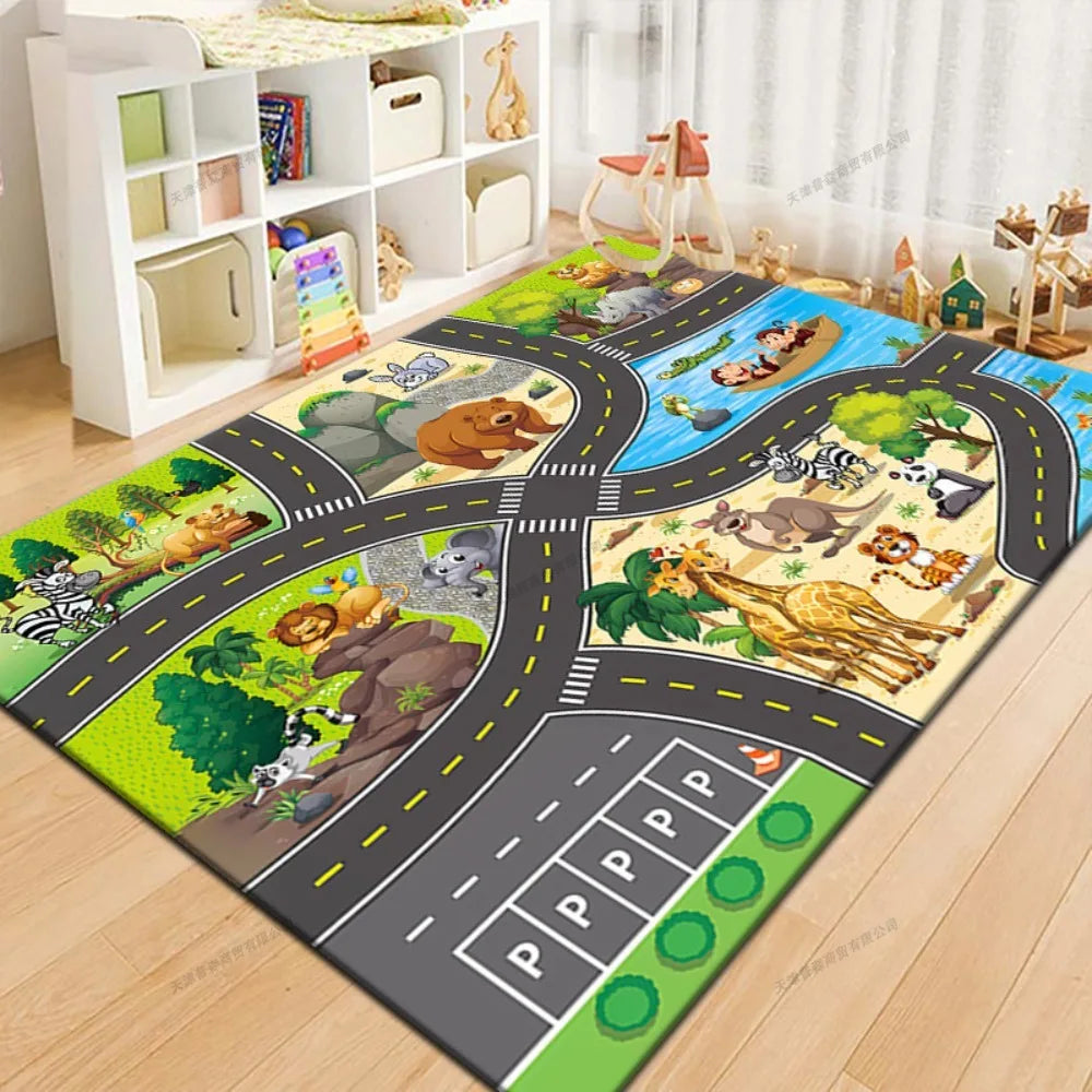 100x160cm Non-slip Baby Play Mat Crawling Mat Cartoon Runway Carpet Baby Toys Parking Lot Road Game Mats for Playing Car Toys