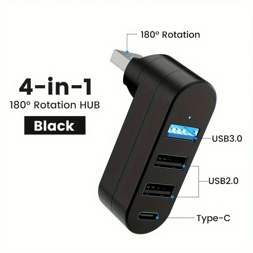 USB Hub 2.0 3.0 Adapter 180° Rotatable Multi Ports U Disk Card Reader Splitter High Speed Data Transfer For Computer Accessories