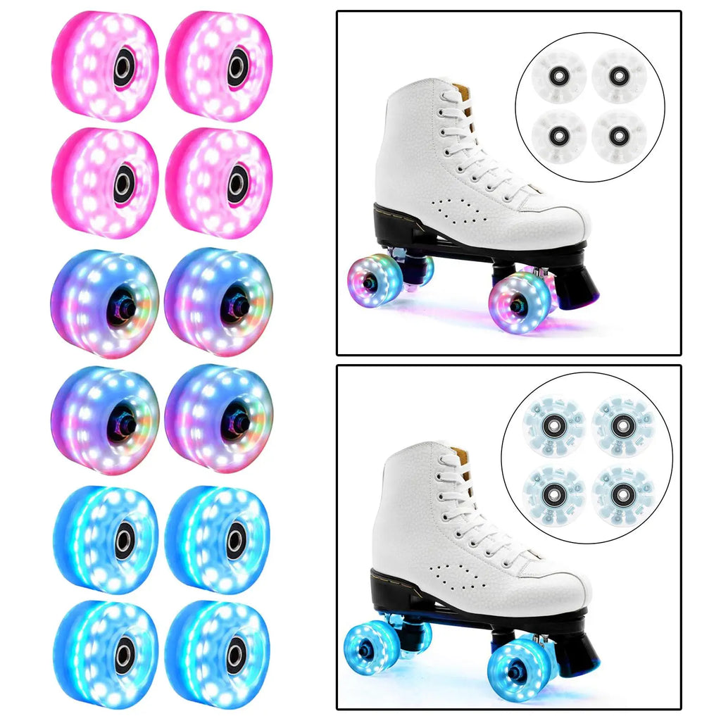4 Roller Skate Wheels Luminous Quad Roller Skateboard Wheels With Bearings Installed Double Row Roller Skates Wheel Accessories