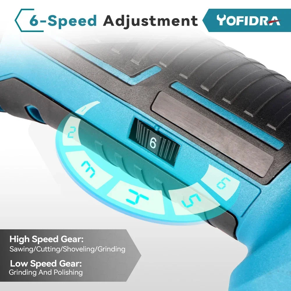 YOFIDRA 6 Gears 600W Oscillating Multi Tools Function Tool 20000OPM Electric Saw Trimmer Shovel for Makita 18V Battery Pin