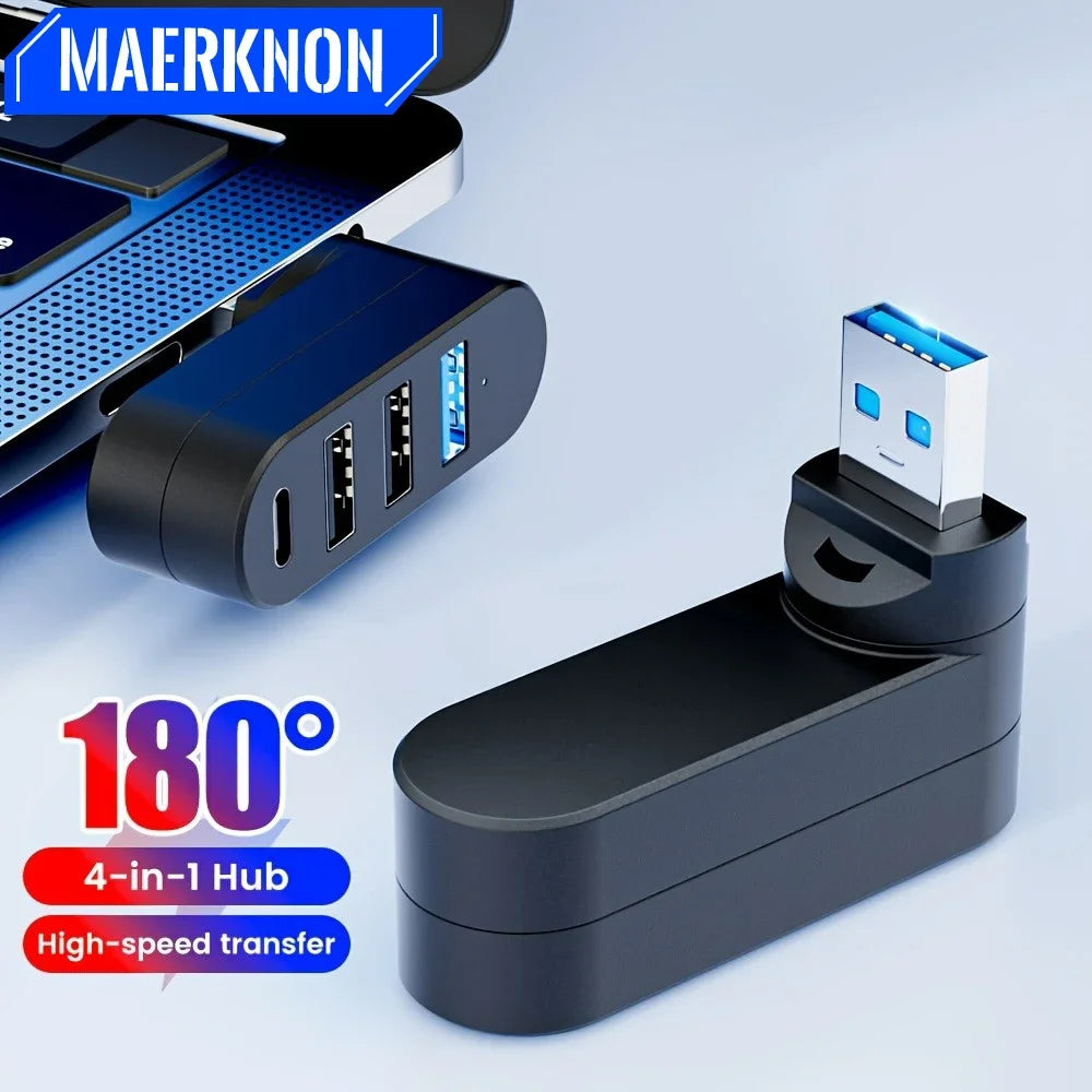 USB Hub 2.0 3.0 Adapter 180° Rotatable Multi Ports U Disk Card Reader Splitter High Speed Data Transfer For Computer Accessories