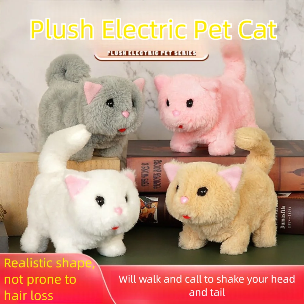 Simulated Robot Kitten Wagging Interactive Kitten Plush Toy Makes You Happy Walking Kitten Robot Electric Pet