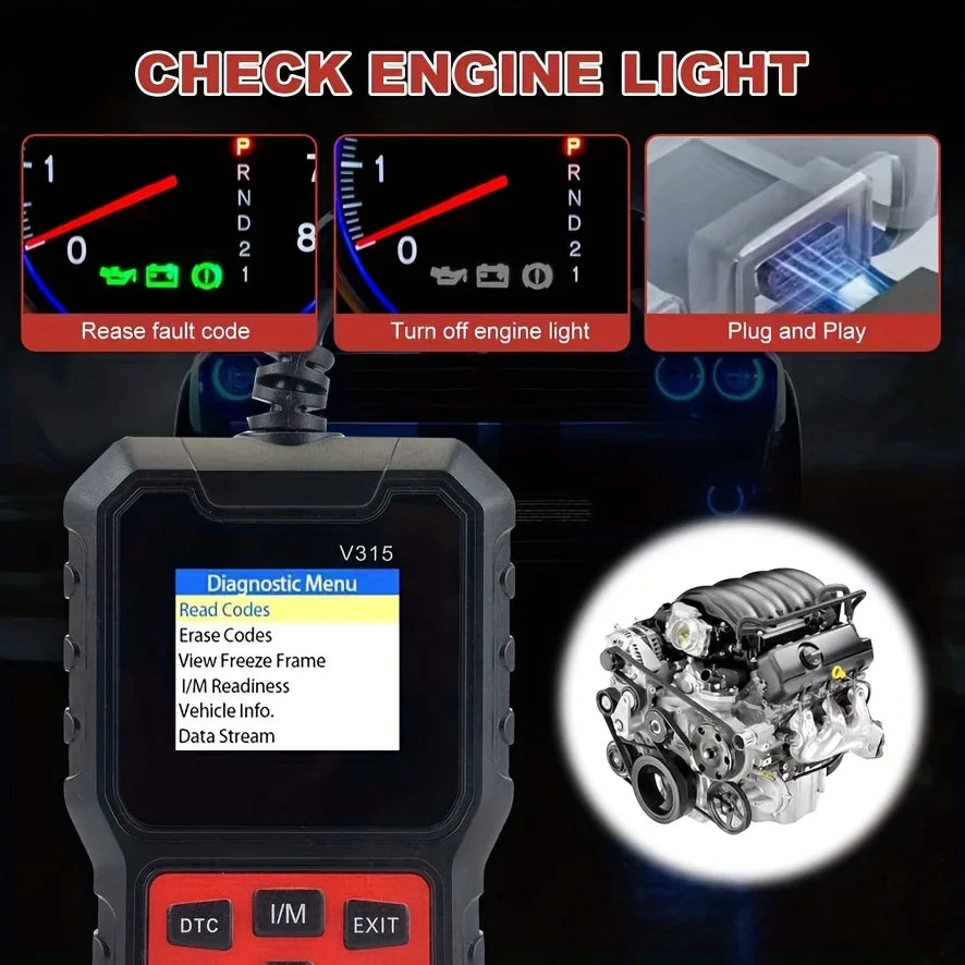 Car Diagnostic Scanner [V315]-10-Second Fault Code Reader, Suitable for 99% of Vehicles (Obd2/Eobd Compatible), Suitable for DIY Use and Professional Mechanics.