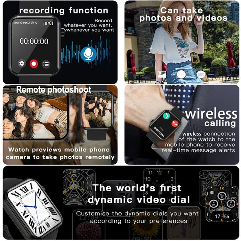 2025 New HD Camera Smart Watch Men Women Photos Record Video Health Monitor Sports Fitness Waterproof Bluetooth Call Smart Watch