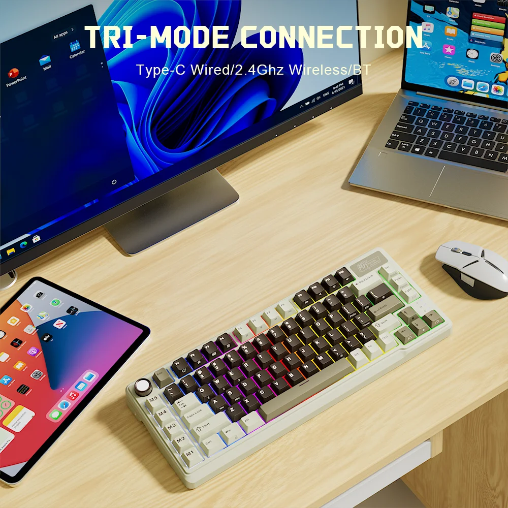 RK ROYAL KLUDGE L75 Wireless Gaming Keyboard Customize Shortcut Keys PBT Keycap Gasket Structure Tri-mode Mechanical Keyboard