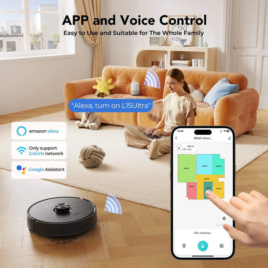 Lubluelu Robot Vacuum Cleaner L15 Ultra Robot Vacuum And Mop Combo 5500Pa 3 In 1 Robot Vacuum Cleaner 5 Maps 24 No-go Zones