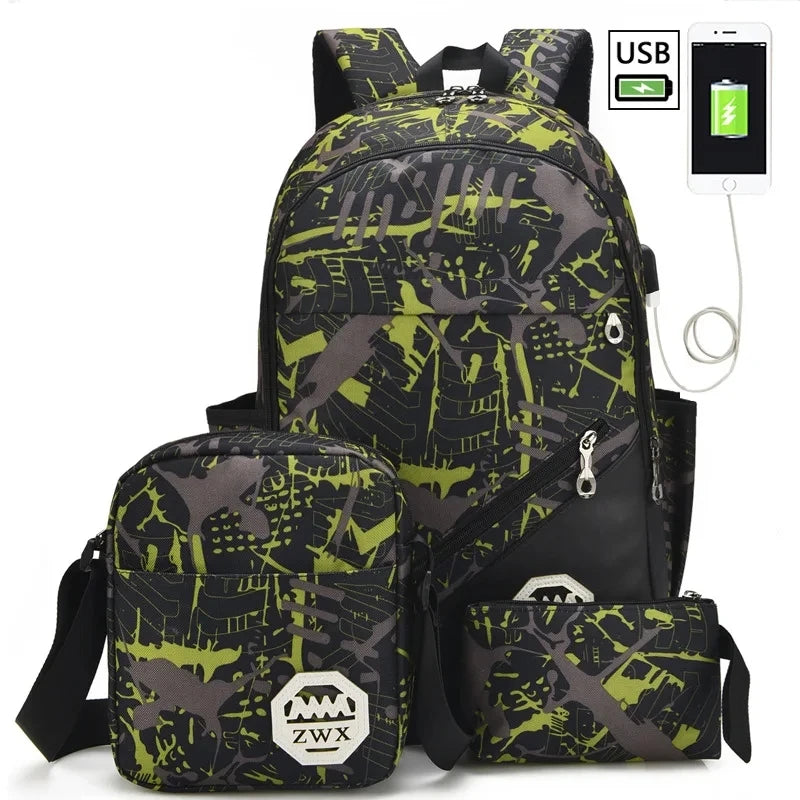 Waterproof travel laptop backpack children School Bags teenager Boys girls camouflage school Backpack set high School backpack