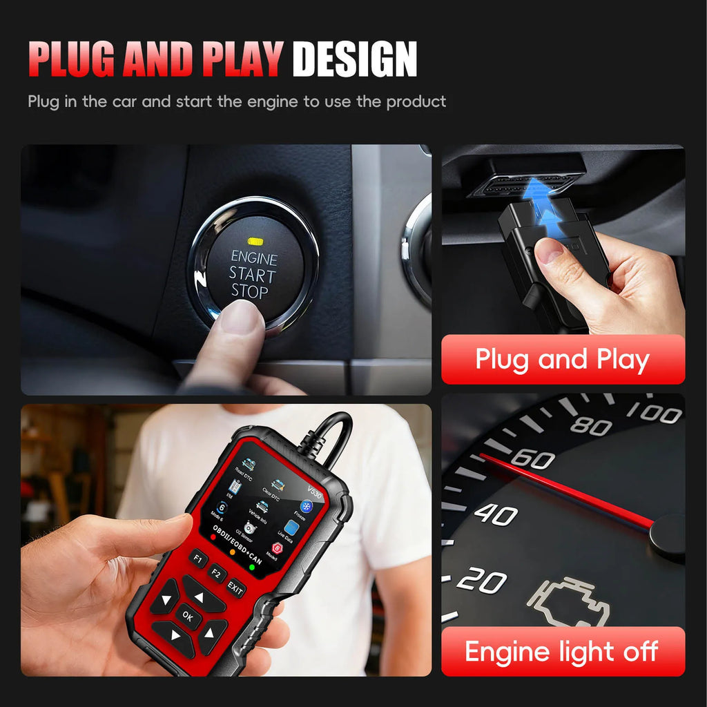 V530 OBD Powered Car Diagnostic Tool with Real Time Data Stream Full-Featured Testing  Clears Engine Fault Lights Reads Vehicles