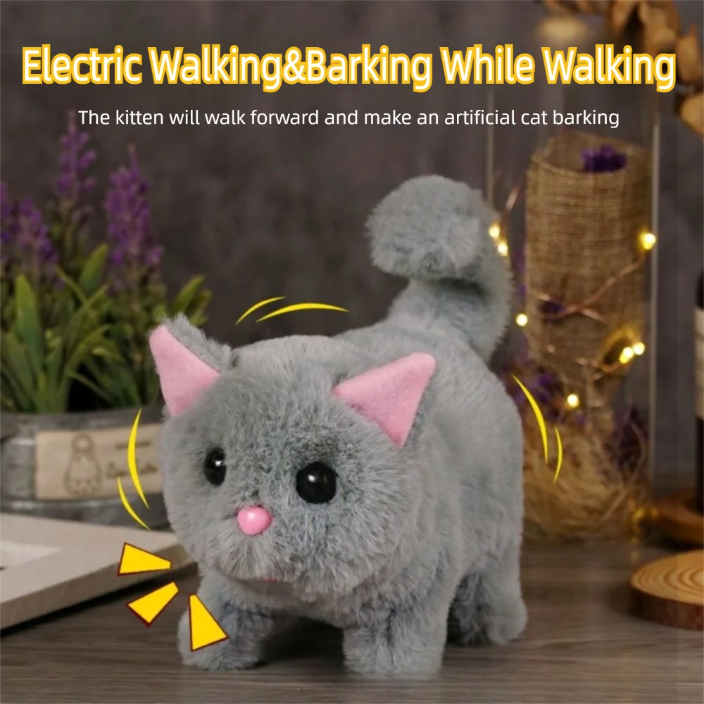 Simulated Robot Kitten Wagging Interactive Kitten Plush Toy Makes You Happy Walking Kitten Robot Electric Pet