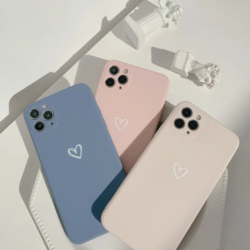Love Heart Soft Phone Case For iPhone 15 11 12 13 14 Pro Max Mini XS Max X XR 7 8 Plus SE Shockproof Bumper Silicone Back Cover