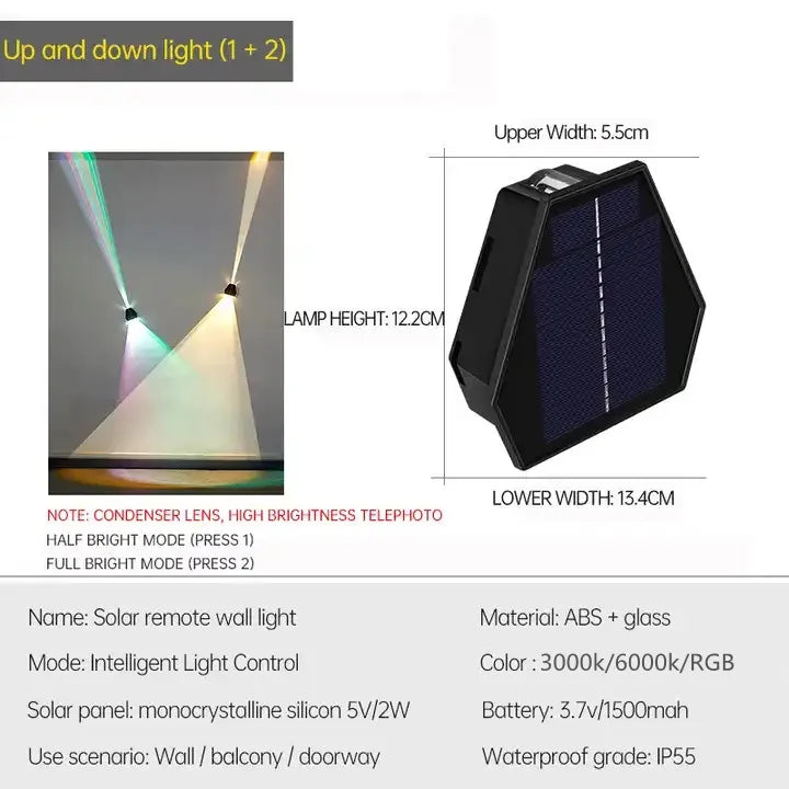 Outdoor LED Solar Wall Light ABS Garden IP54 Waterproof Decoration Wall Light Solar Panel Up and Down Wall Lamp Street Lamps