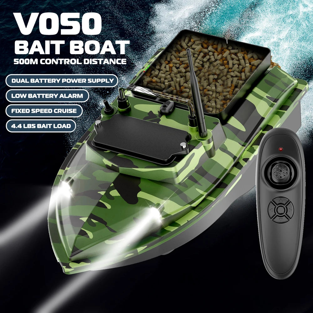 Fishing Bait Boat 500m Remote Control Dual Motor Fish Finder 2KG Loading Support Auto Cruise/Route Correction with Night Light
