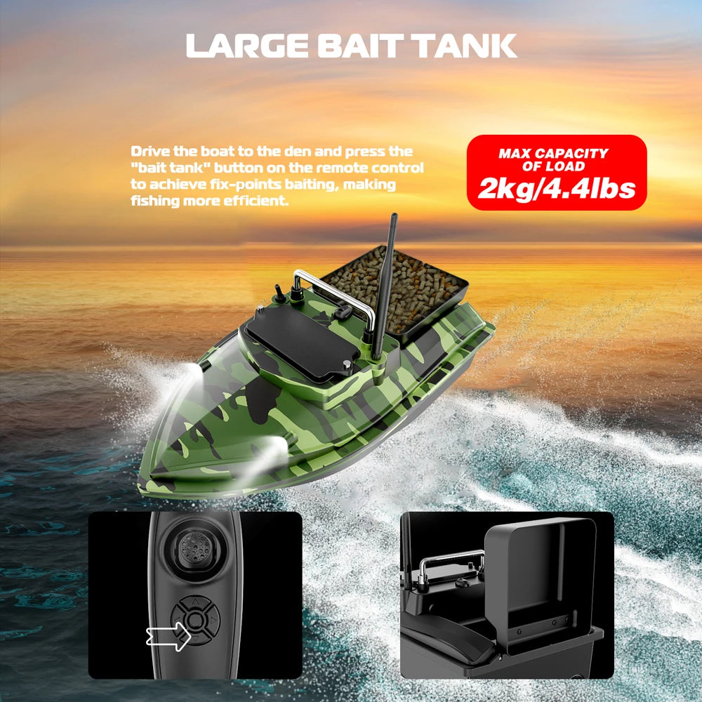 Fishing Bait Boat 500m Remote Control Dual Motor Fish Finder 2KG Loading Support Auto Cruise/Route Correction with Night Light