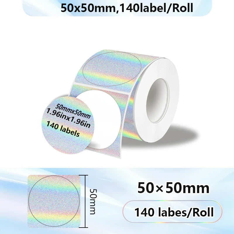 50x50mm Laser Sticker Self-Adhesive Thermal Adhesive Label Roll Compatible for Phomemo M110 M220 M200 E210 P50 DETONG P1 WP9520