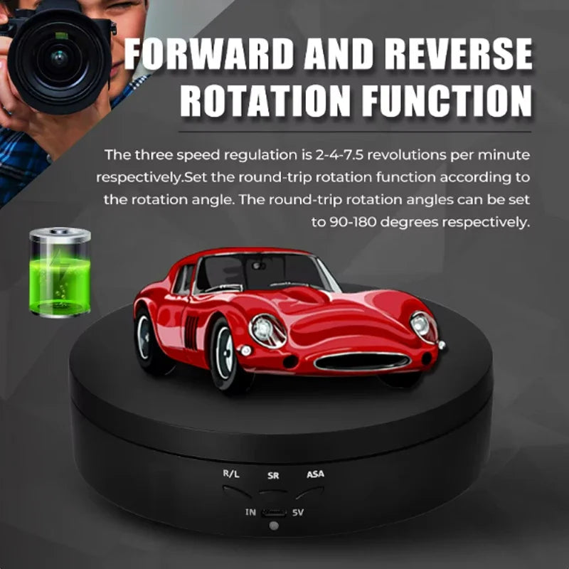 USB-Powered Rotating Turntable with 3 Speed Modes 360° Motorized Display Stand for Product Photography Jewelry&Video Shooting