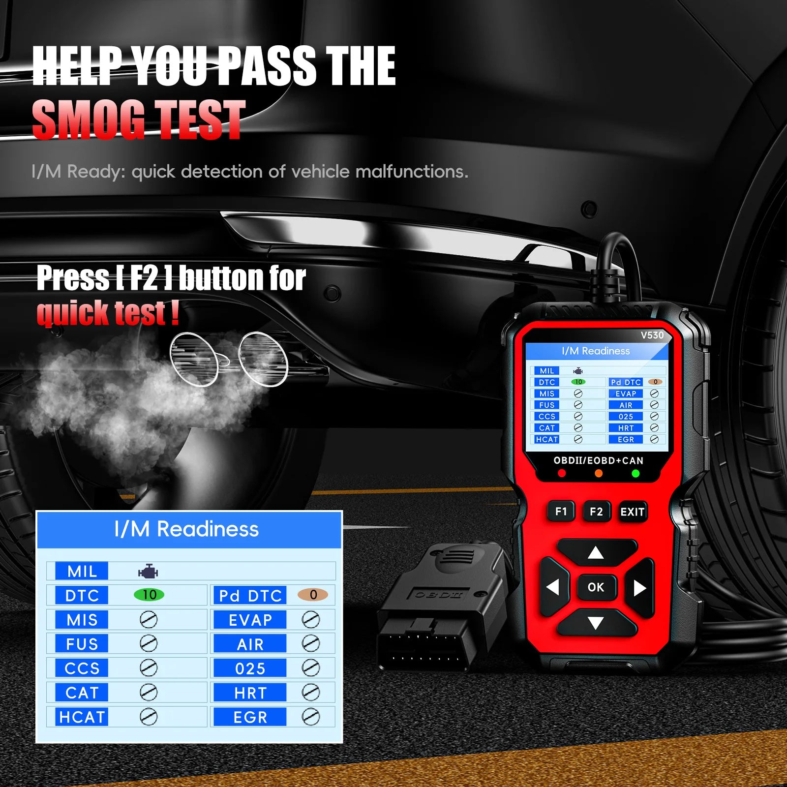 V530 OBD Powered Car Diagnostic Tool with Real Time Data Stream Full-Featured Testing  Clears Engine Fault Lights Reads Vehicles