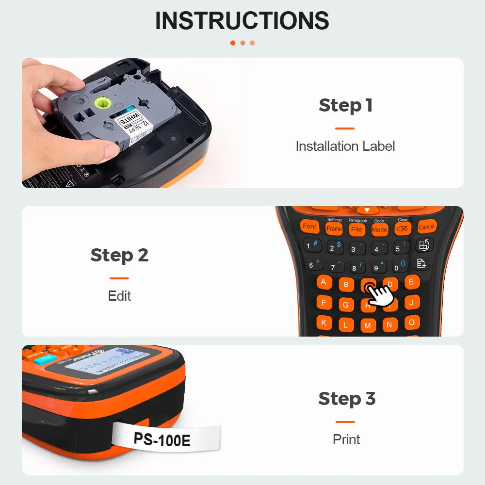 PS100E Label Maker fit for Brother 6/9/12mm TZ231 TZeFX231 HSe231 TZeFA231 TZeS231 Ribbon Printing Continuous Printer No Battery