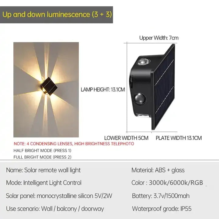 Outdoor LED Solar Wall Light ABS Garden IP54 Waterproof Decoration Wall Light Solar Panel Up and Down Wall Lamp Street Lamps